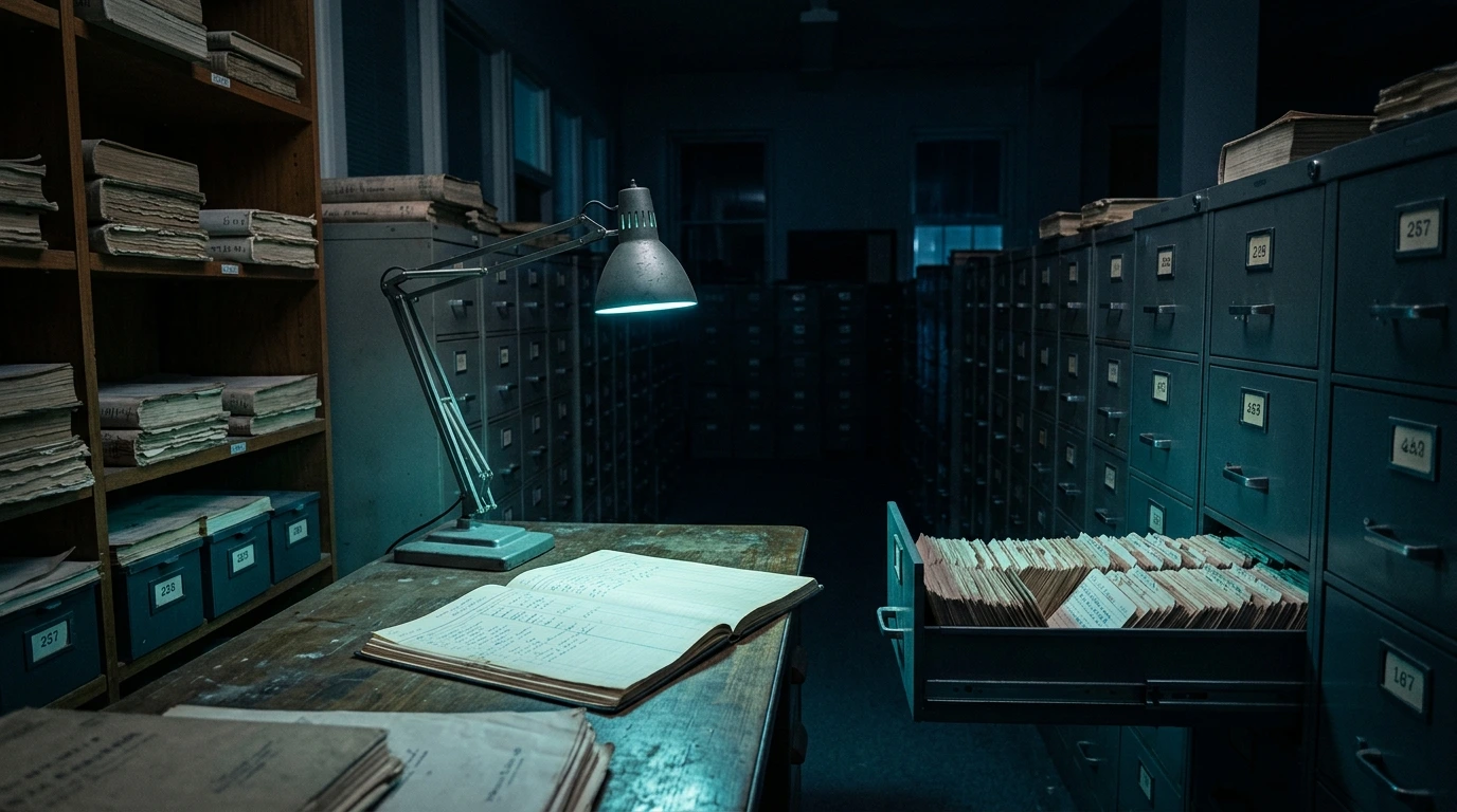 Salle d'archives où chaque fiche porte sa date de relevé